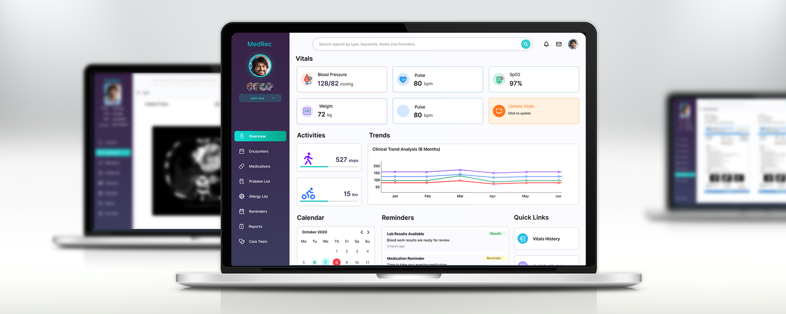 MedRec — personal health records dashboard on desktop