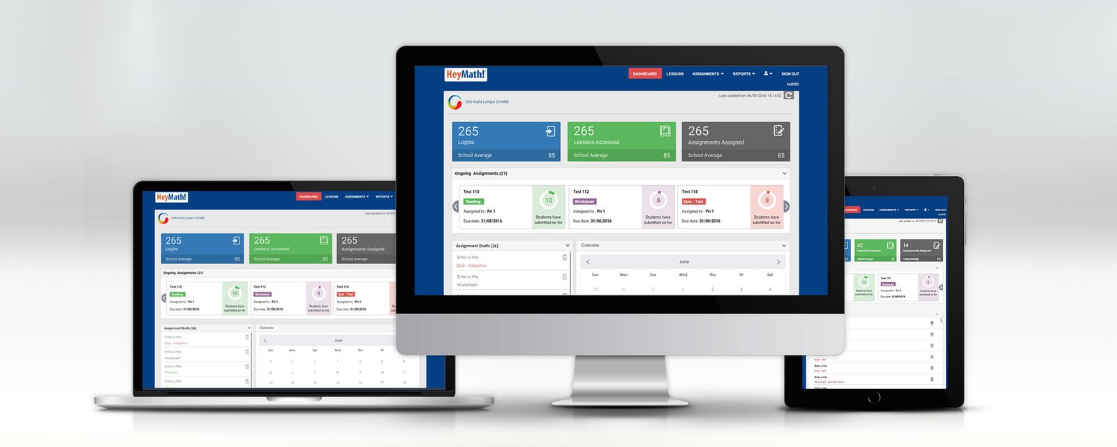 HeyMath Lumos Dashboard on multiple devices