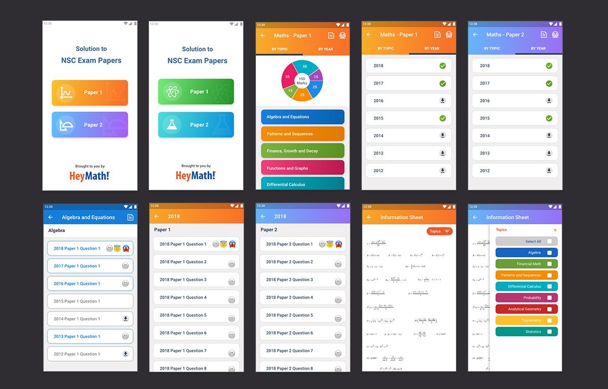 NSC app — full screen inventory across subjects, paper types, and reading view