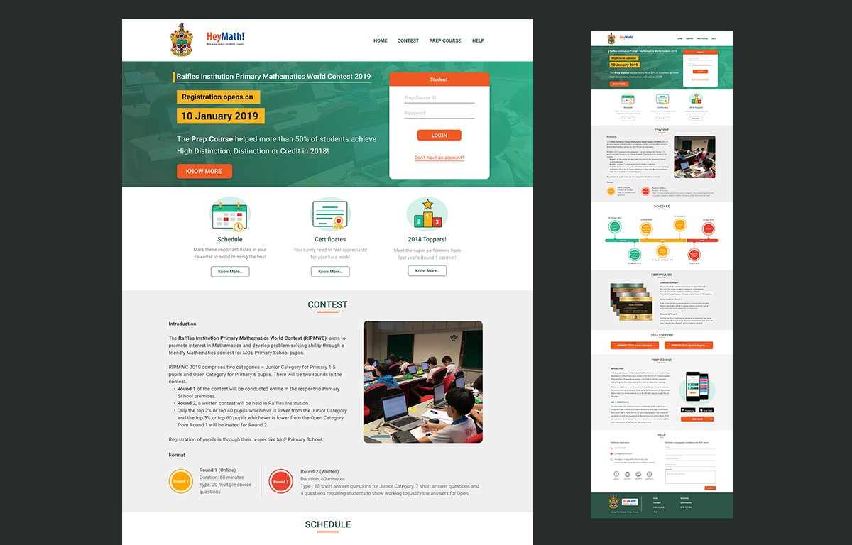 RIPMWC web platform — contest page, schedule, certificates, and prep course sections